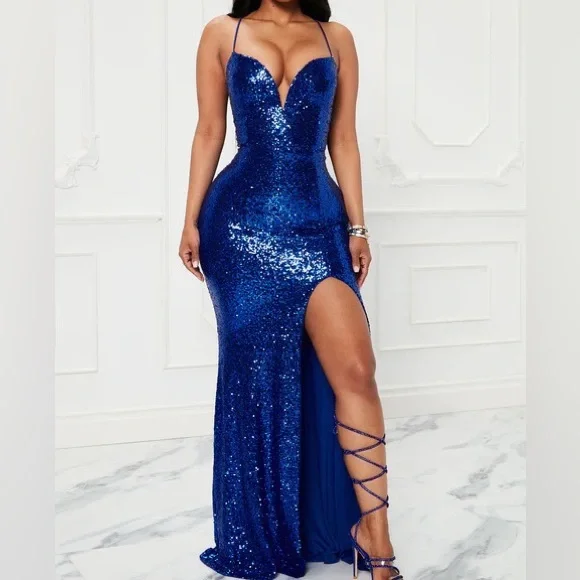 Fashion Nova Dresses Fashion Nova Royal Blue Sequin Maxi Gown